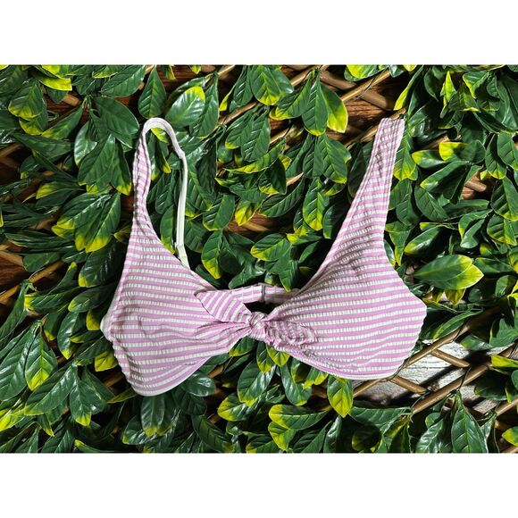 Abercrombie and Fitch Pink White Front Tie Bikini Top Size Small - Picture 2 of 4